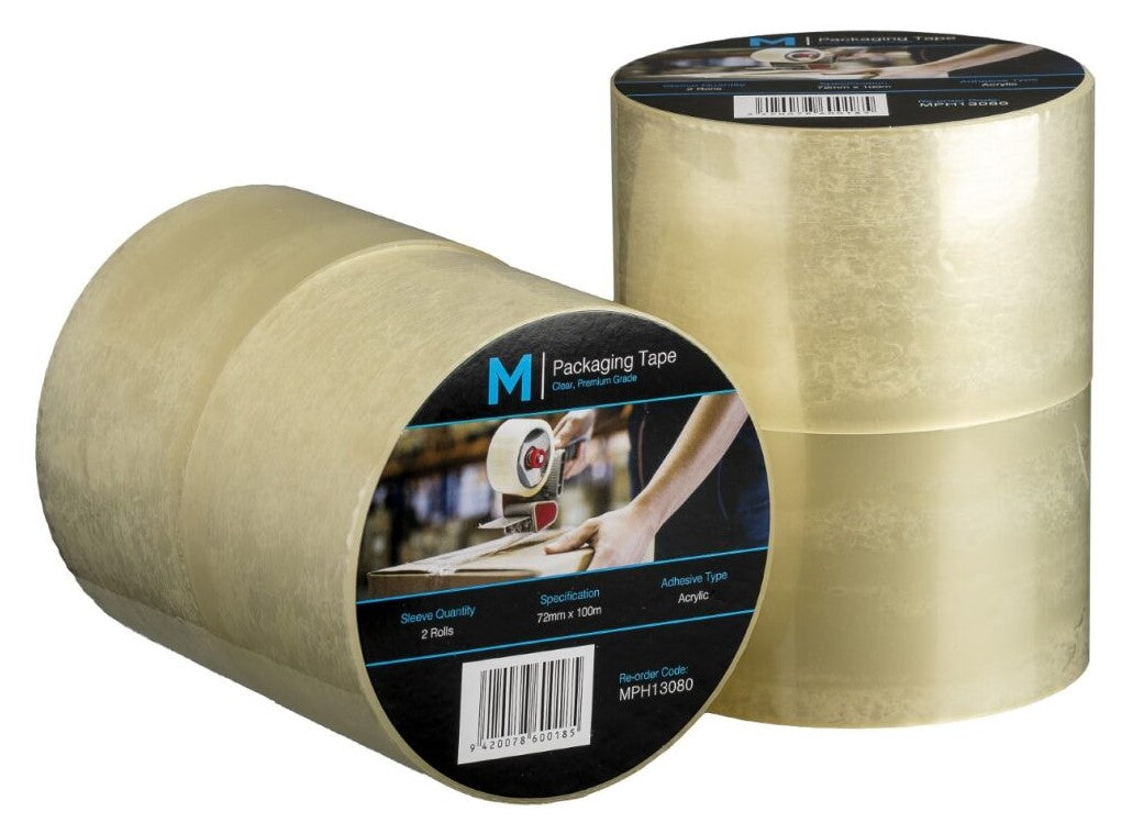 Premium Acrylic Packaging Tape - Clear, 72mm x 100m x 55mu (24 Rolls/Box)