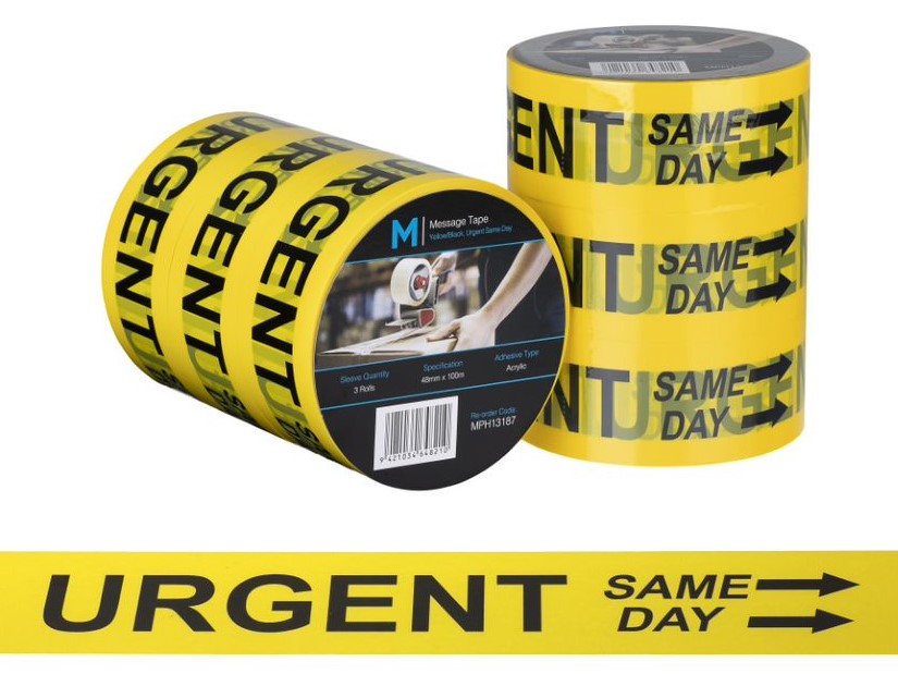 Message Tape Urgent Same Day - Yellow/Black, 48mm x 100m x 50mu (Per Roll)
