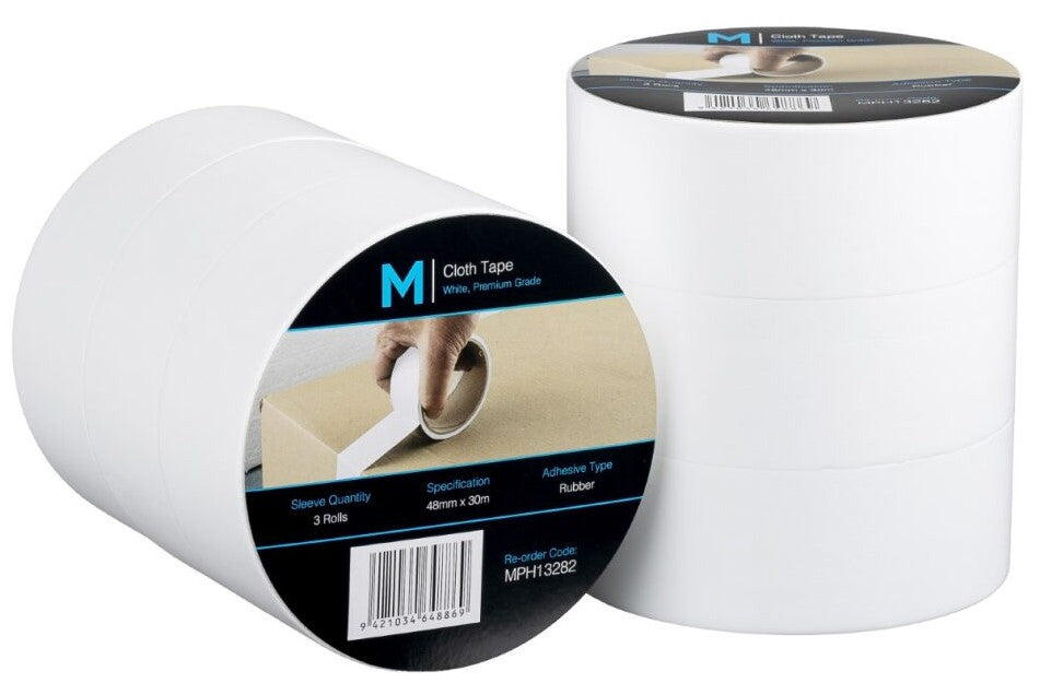 Premium Cloth Tape - White, 48mm x 30m x 250mu (Per Roll)