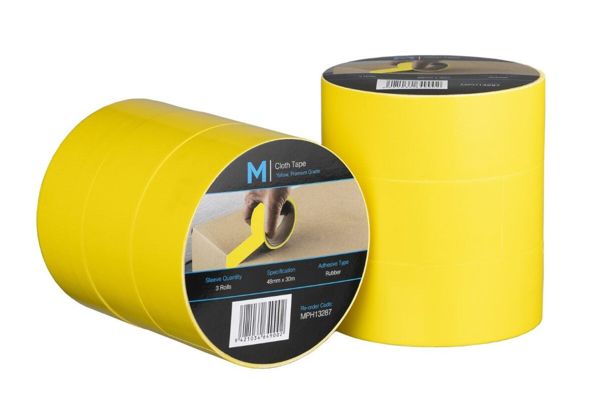 Premium Cloth Tape - Yellow, 48mm x 30m x 250mu (Per Roll)