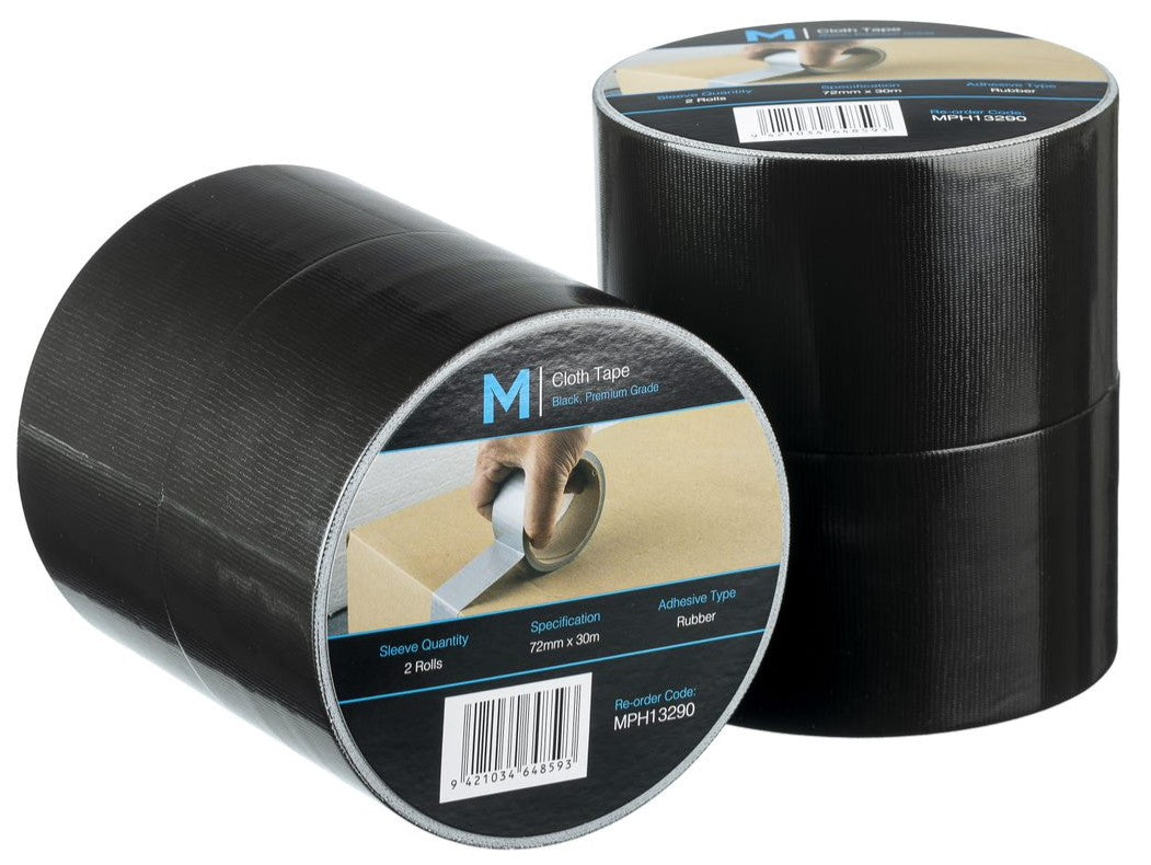 Premium Cloth Tape - Black, 72mm x 30m x 250mu (Per 24 Rolls/Box)