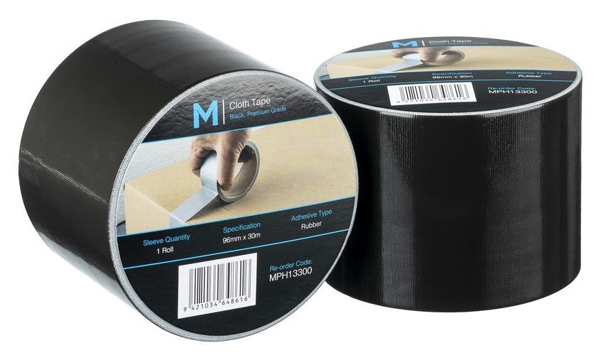 Premium Cloth Tape - Black, 96mm x 30m x 250mu (Per 12 Rolls/Box)