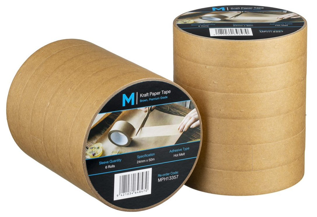 Kraft Paper Packaging Tape - Tan, 24mm x 50m x 125mu (72 Rolls/Box)