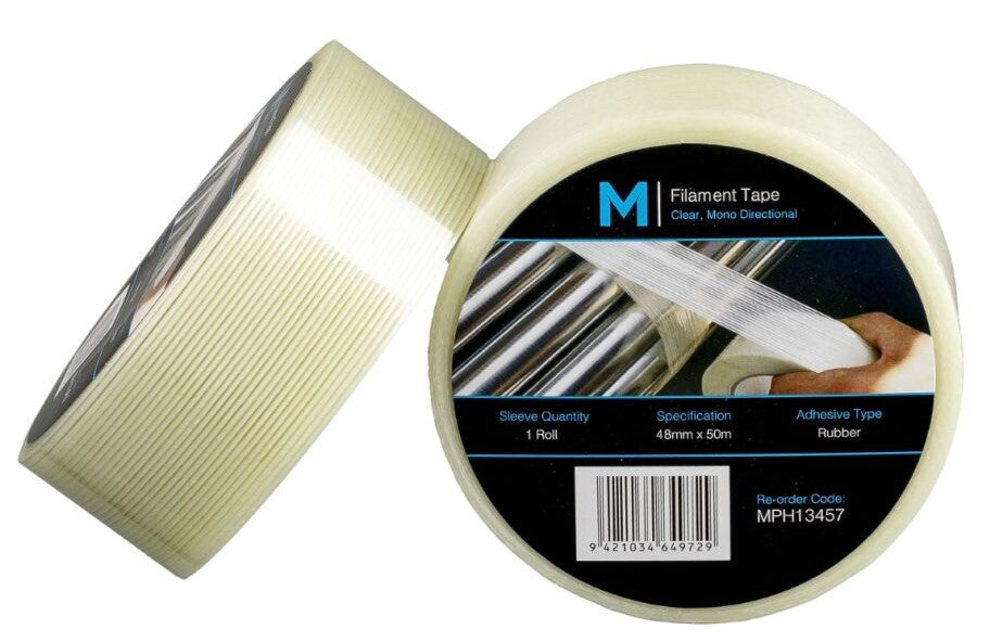 Mono Directional Filament Tape - Clear, 48mm x 50m x 140mu (Per Roll)