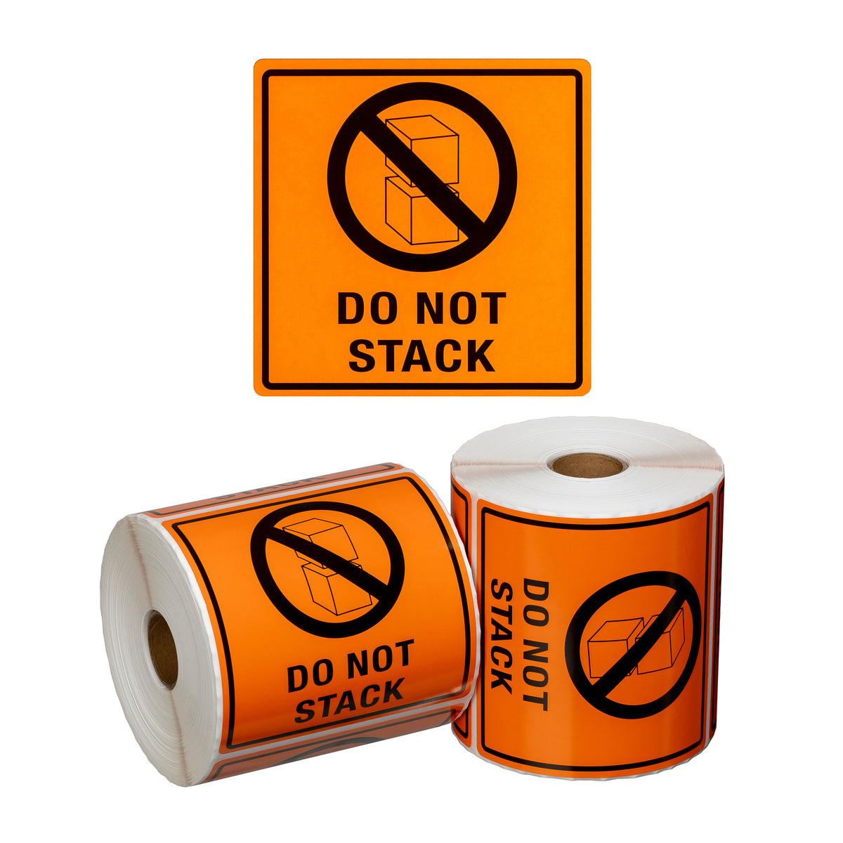 Handling Label Do Not Stack - Orange/Black, 99mm x 99mm (Per Roll)