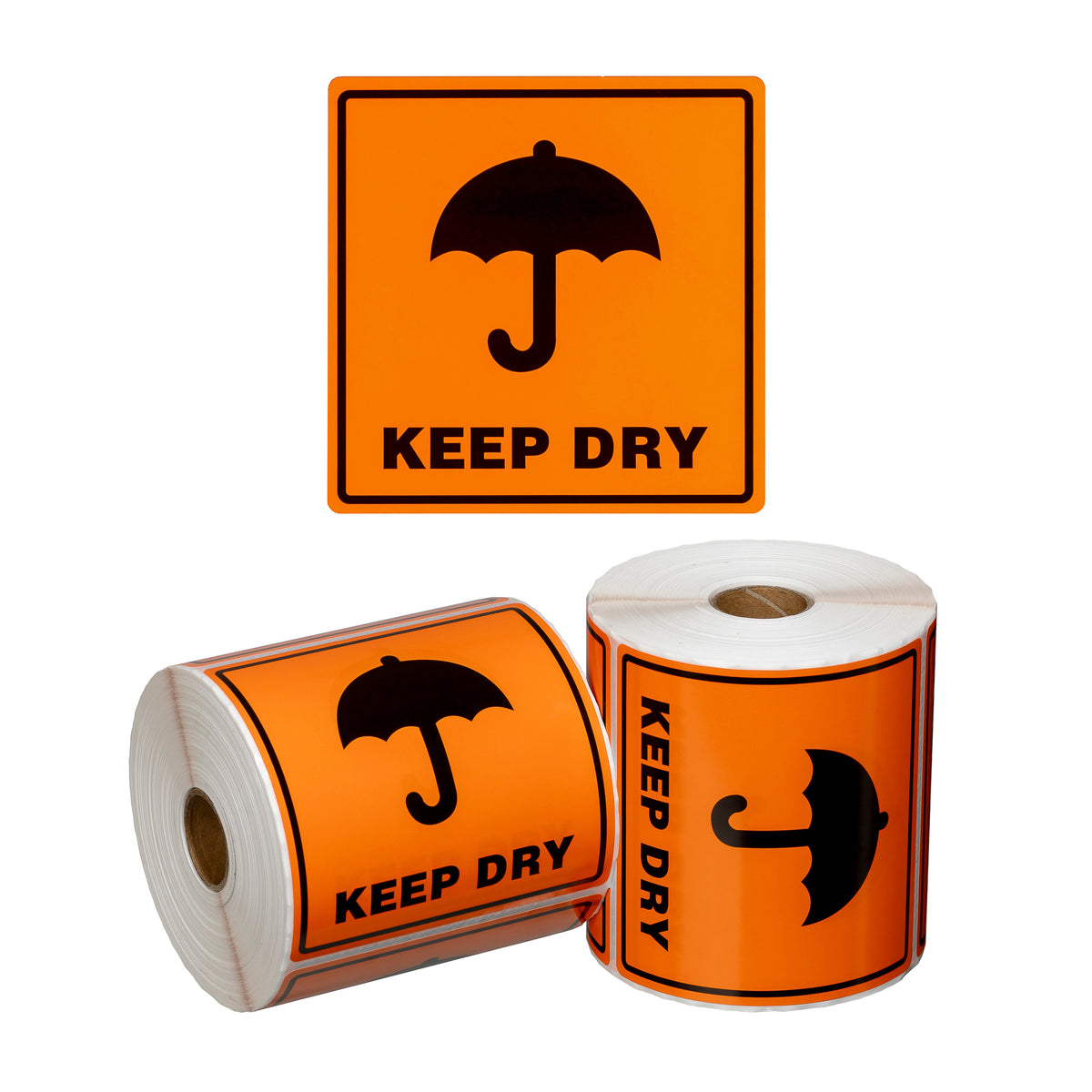 Handling Label Keep Dry - Orange/Black, 99mm x 99mm (Per Roll)