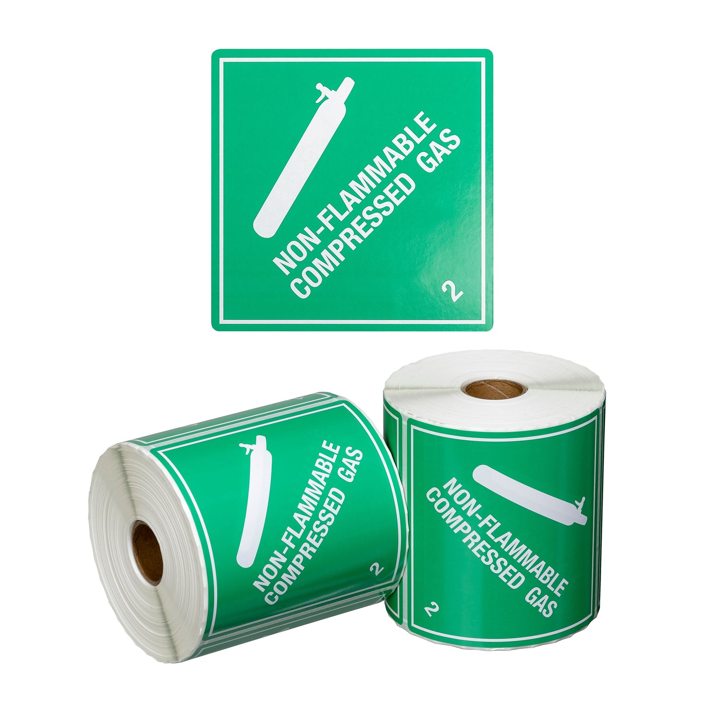DG Label Non Flammable Compressed Gas 2.2 - Green/White, 99mm x 99mm (Per Roll)
