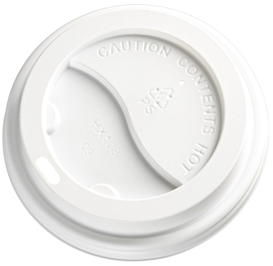 PS Plastic Cup Lids - White, 90mm Diameter (Per 1000 Lids/Box)