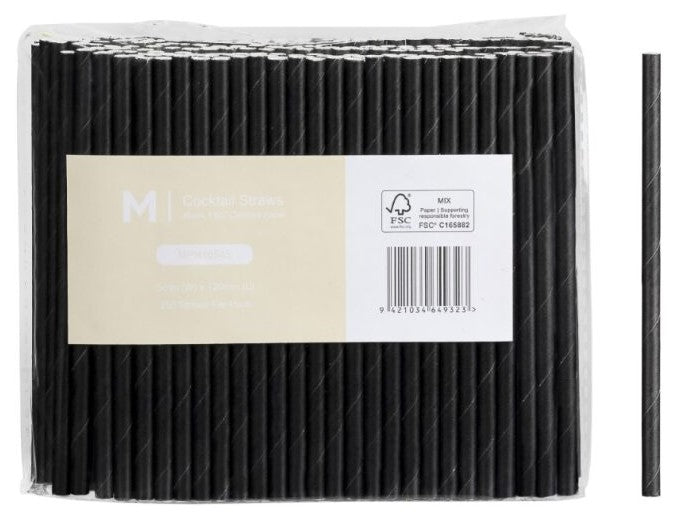 Paper Cocktail Straight Straws - Black, 5mm x 120mm, 300gsm, FSC® Mix (2500)