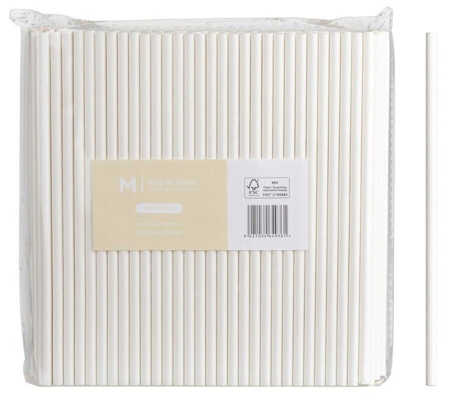 Paper Regular Flexible Straws - White, 6mm x 200mm, 300gsm, FSC® Mix (2500)