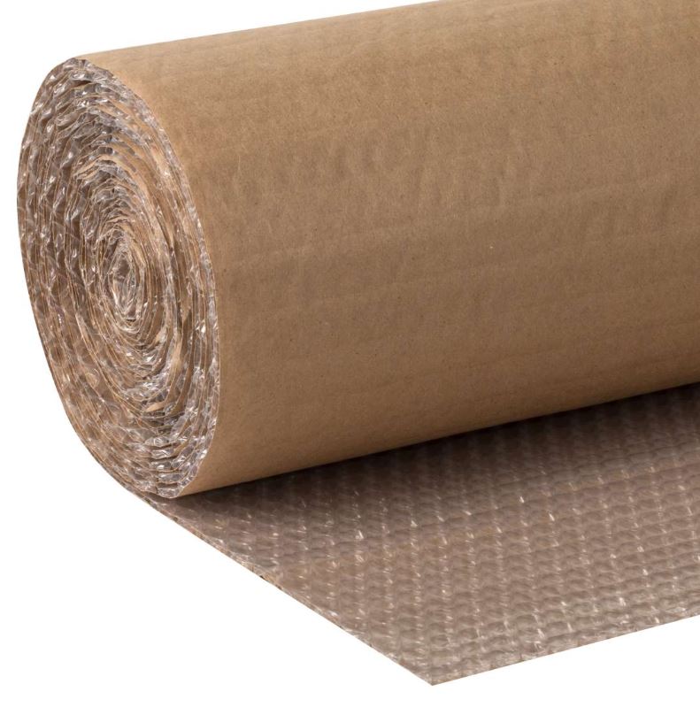 Kraft Lined Air Bubble Roll - Double Side Kraft, Clear/Brown, 1500mm x 60m (1)
