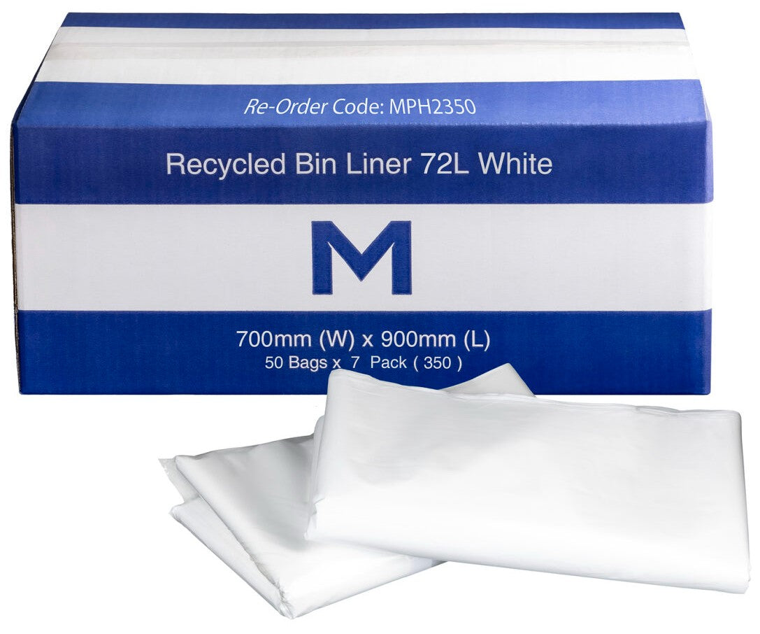 FP Recycled Bin Liner 72L - White, 700mm x 900mm x 40mu (Per 350 Bags/Box)