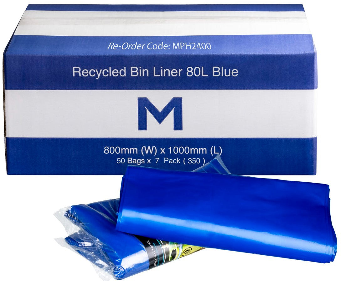FP Recycled Bin Liner 80L - Blue, 800mm x 1000mm x 30mu (Per 350 Bags/Box)