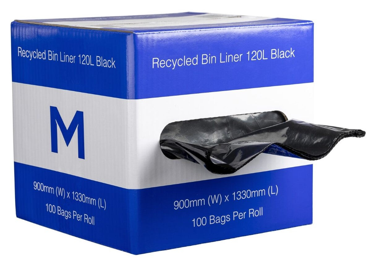 DB Recycled Bin Liner 120L - Black, 900mm x 1330mm x 35mu (Per 100 Bags/Box)