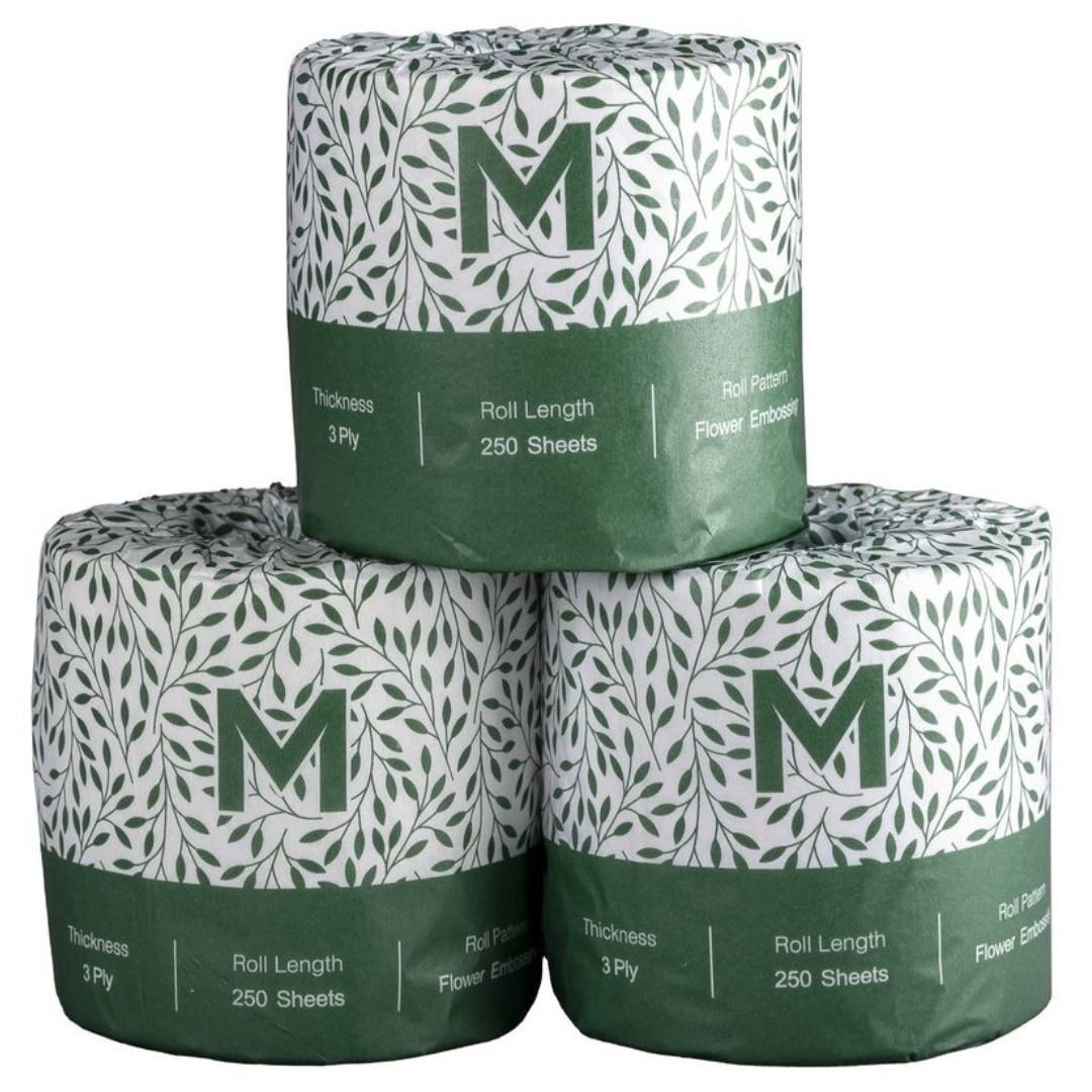 Recycled Wrapped Toilet Tissue Boxed - White, 3 Ply, 250 Sheets, FSC Recycled® (Per 48 Rolls/Box)