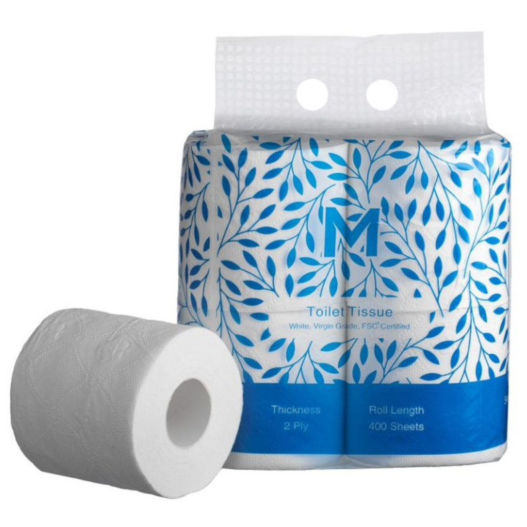 Unwrapped Toilet Tissue Boxed - White, 2 Ply, 400 Sheets, 4 Pack, FSC Mix® (Per 48 Rolls/Box)