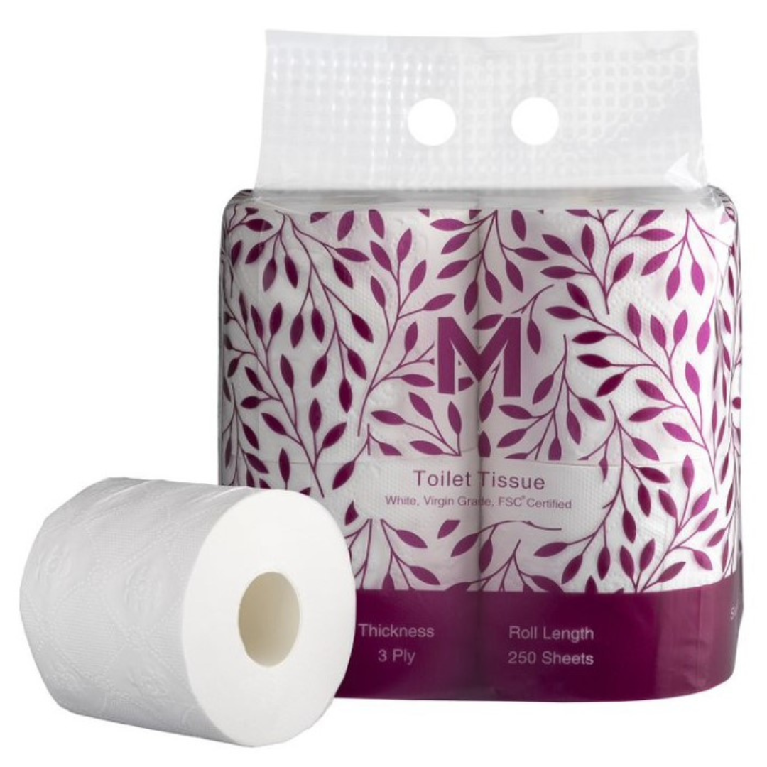 Luxury Unwrapped Toilet Tissue Boxed - White, 3 Ply, 250 Sheets, 4 Pack, FSC Mix® (Per 48 Rolls/Box)