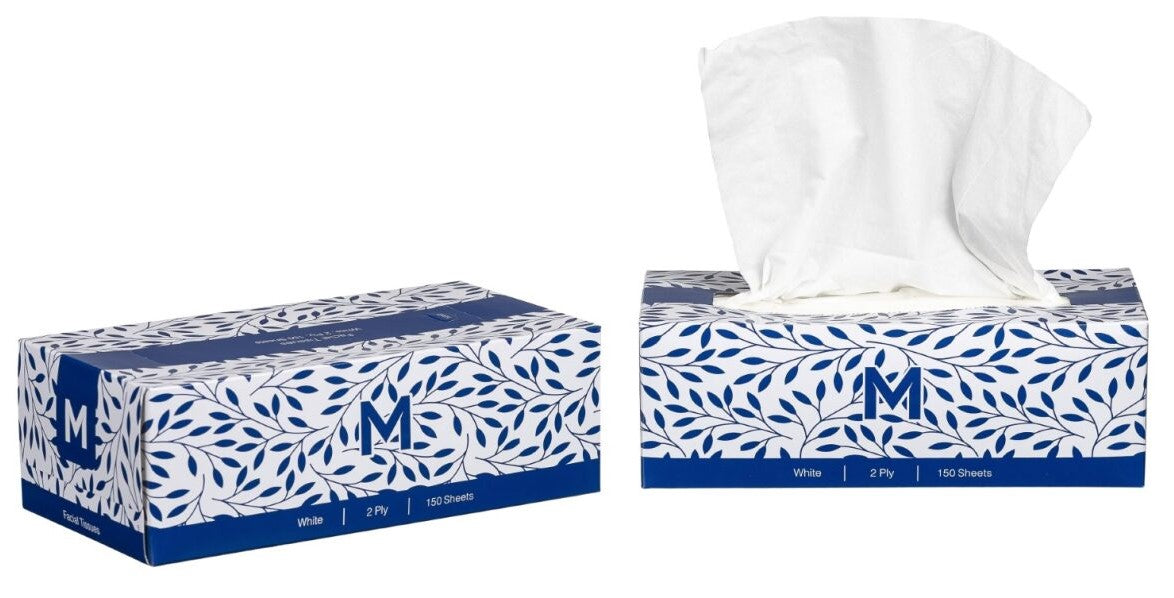 Flat Facial Tissues - White, 2 Ply, 150 Sheets, FSC Mix® (Per 30 Packs/Box)