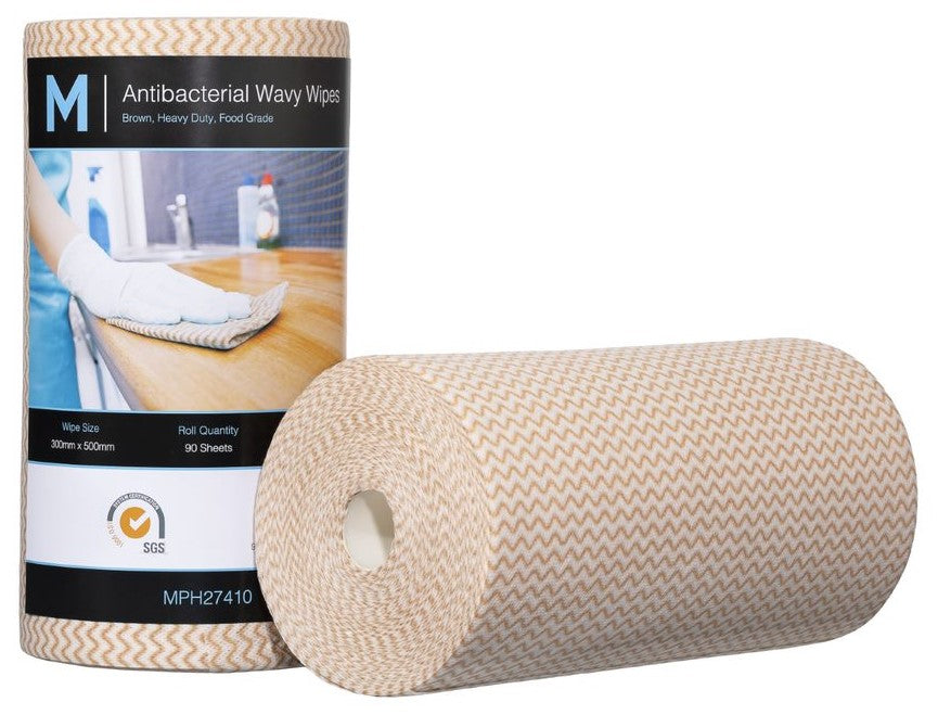 Antibacterial Wavy Wipes - Brown, 300mm x 500mm, 90 Sheets, 80gsm (Per Roll)