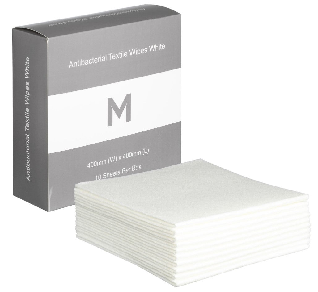 Antibacterial Textile Wipes - White, 400mm x 400mm, 140gsm (Per Pack)