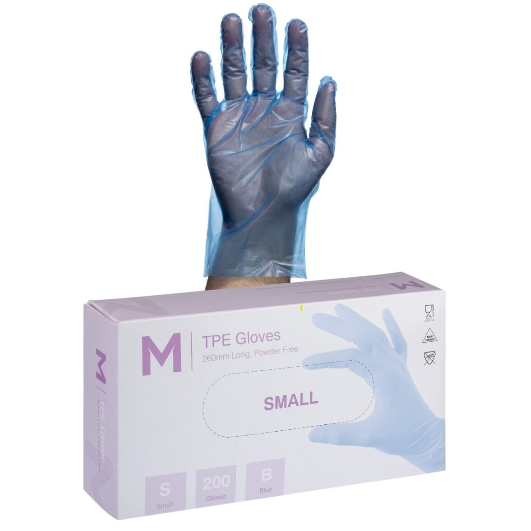 TPE Embossed Gloves Powder Free - Blue, S, 240mm Cuff, 2.0g (Per 2000 Gloves/Box)