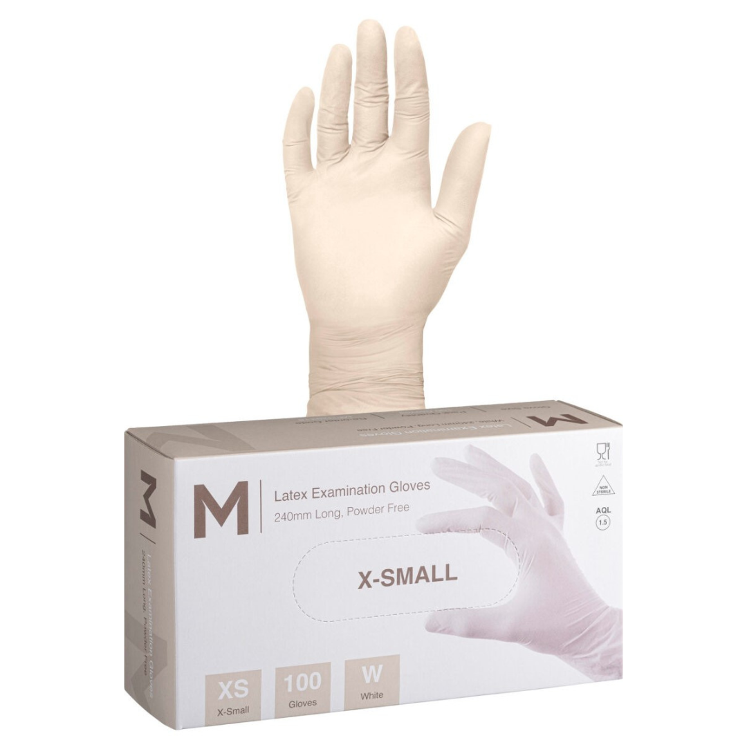 Latex Examination Gloves Powder Free - White, XS, 240mm Cuff, 6.0g (Per 1000 Gloves/Box)