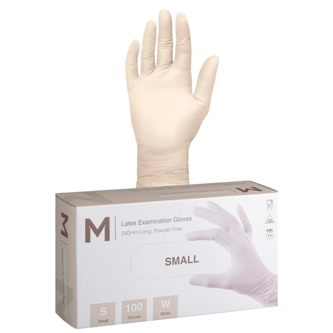 Latex Examination Gloves Powder Free - White, S, 240mm Cuff, 6.0g (Per 1000 Gloves/Box)