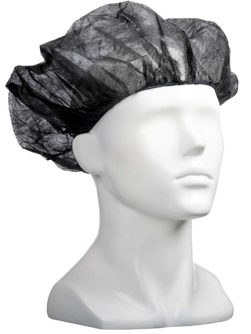 Polypropylene Bouffant Hats - Black, 610mm Wide, 12gsm (Per 600 Hats/Box)