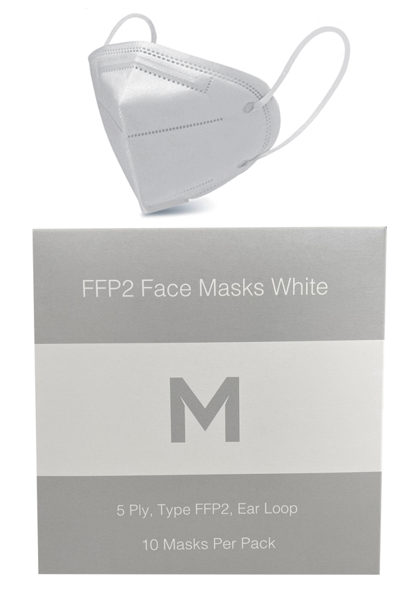 FFP2 Protective Face Masks - White, 5 Ply, Ear Loop Design (Per 10 Masks/Pack)