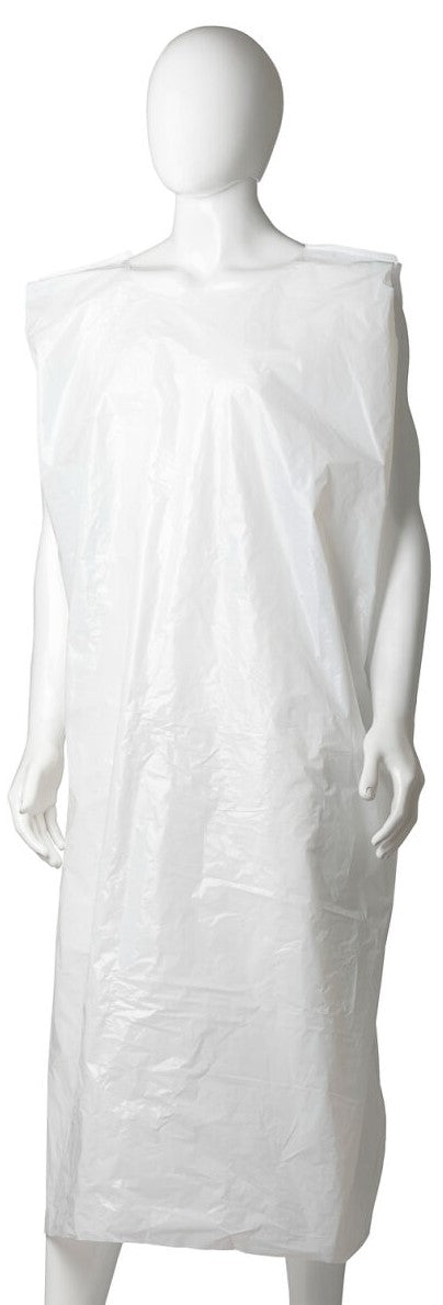 Polyethylene Sleeveless Aprons - White, 800mm x 1400mm x 30mu (Per 250 Aprons/Box)
