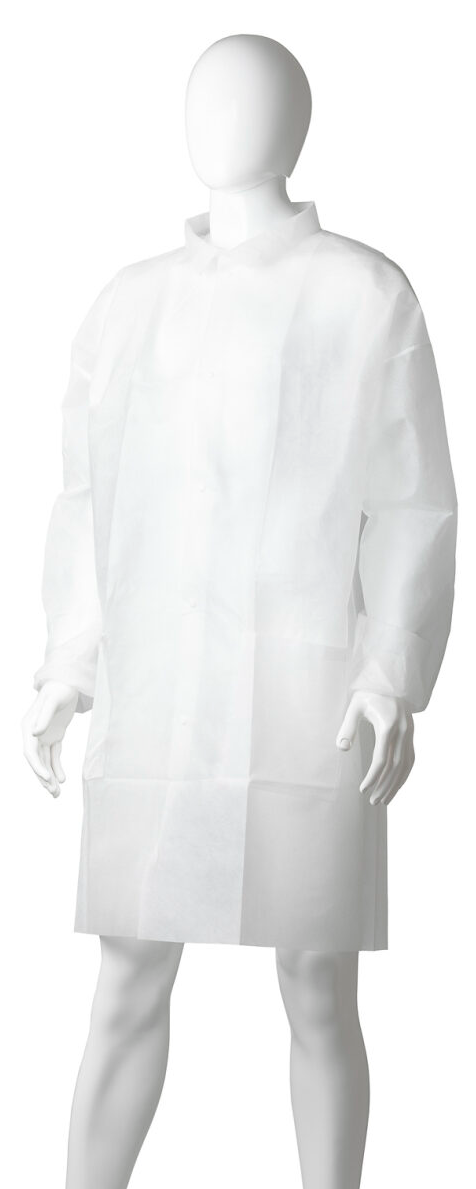 Polypropylene Domed Laboratory Coat - White, S, 45gsm (Per Each)