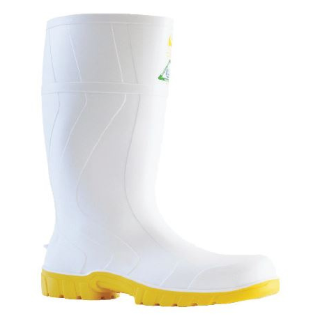 Industrial PVC Gumboots - White/Yellow, Size 14 (Per Pair)