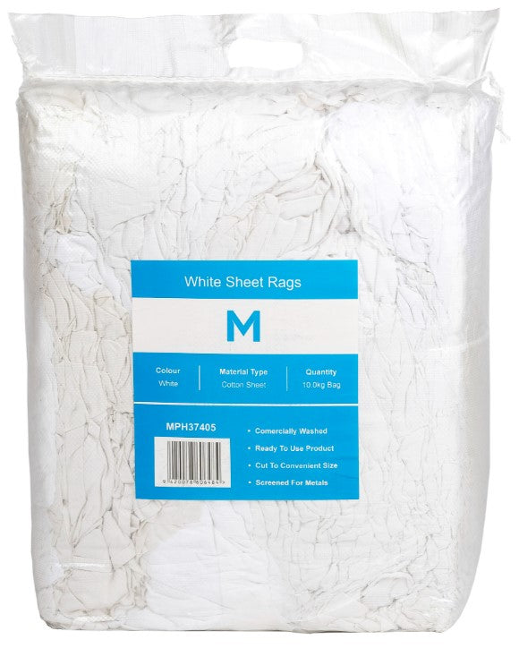 White Sheet Rags - White, 10.0kg Compressed Bale (Per Pack) *A Grade Quality