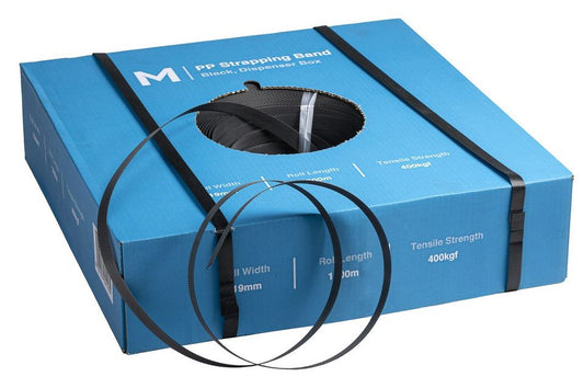 PP Hand Strapping Band - Black, 19mm x 1000m x 0.85mm, 400kgf (Per 1 Roll/Dispenser Box)