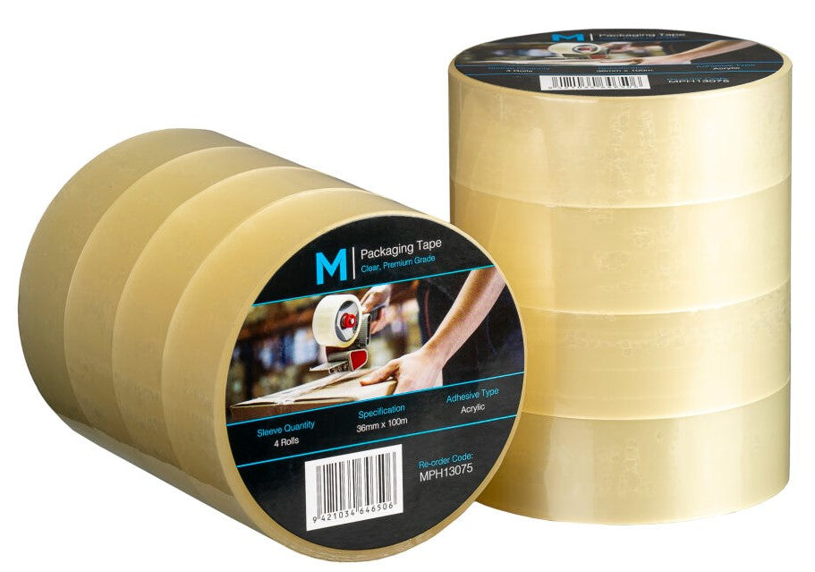 Premium Acrylic Packaging Tape - Clear, 36mm x 100m x 55mu (48 Rolls/Box)