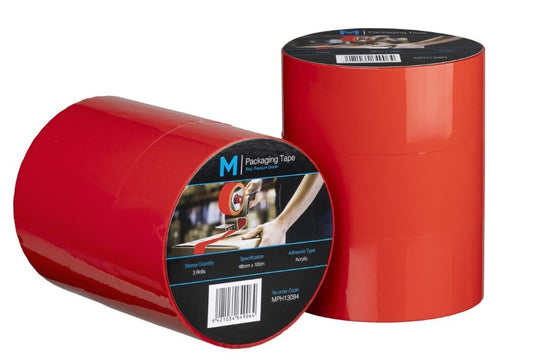 Premium Acrylic Packaging Tape - Red, 48mm x 100m x 55mu (Per Roll)