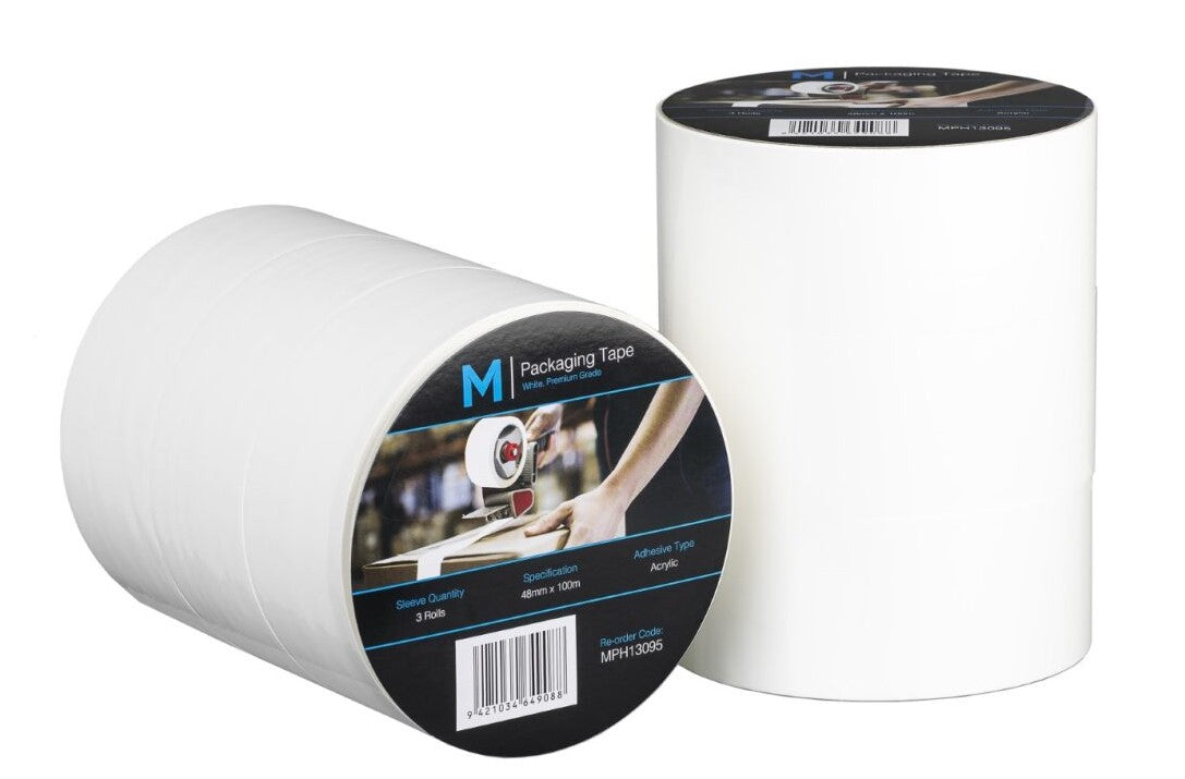 Premium Acrylic Packaging Tape - White, 48mm x 100m x 55mu (Per Roll)