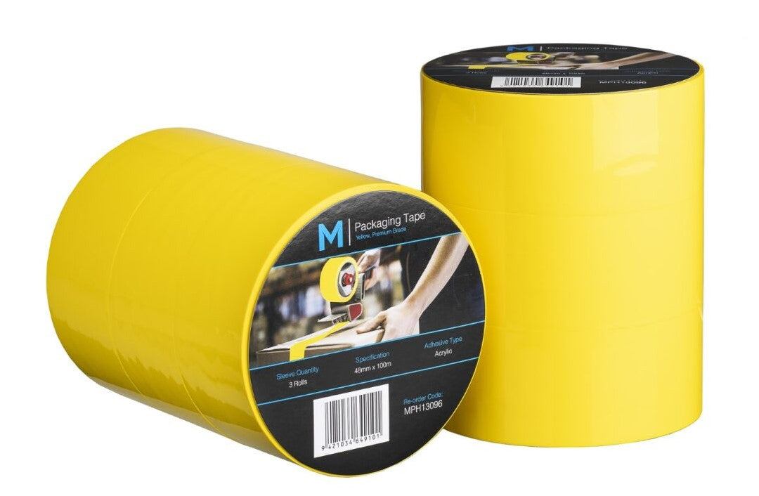 Premium Acrylic Packaging Tape - Yellow, 48mm x 100m x 55mu (Per Roll)