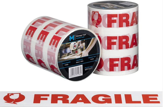 Message Tape Fragile - White/Red, 48mm x 100m x 50mu (Per Roll)