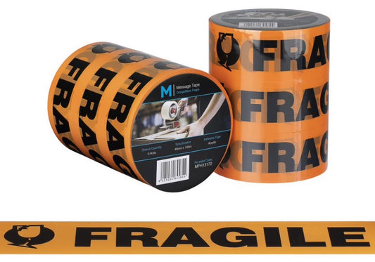Message Tape Fragile - Orange/Black, 48mm x 100m x 50mu (Per Roll)