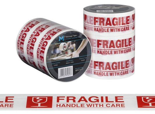 Message Tape Handle With Care - White/Red, 48mm x 100m x 50mu (Per Roll)