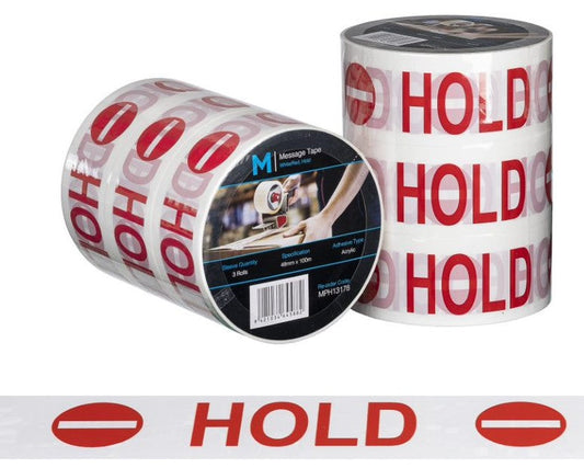Message Tape Hold - White/Red, 48mm x 100m x 50mu (Per Roll)