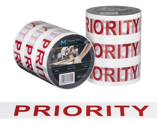 Message Tape Priority - White/Red, 48mm x 100mm x 50mu (Per Roll)