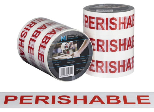Message Tape Perishable - White/Red, 48mm x 100m x 50mu (Per Roll)