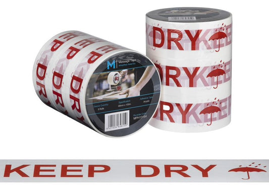 Message Tape Keep Dry - White/Red, 48mm x 100m x 50mu (Per Roll)