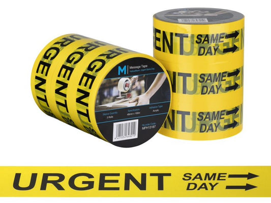 Message Tape Urgent Same Day - Yellow/Black, 48mm x 100m x 50mu (Per Roll)