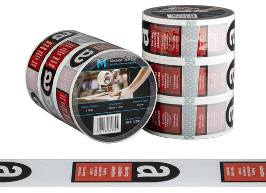 Message Tape Warning Asbestos - White/Red/Black, 48mm x 100m x 50mu (Per Roll)