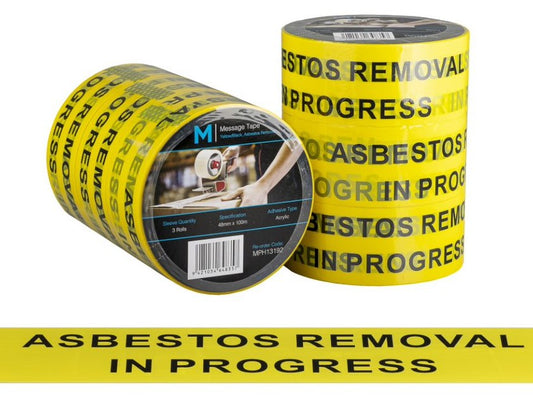 Message Tape Asbestos Removal - Yellow/Black, 48mm x 100m x 50mu (Per Roll)