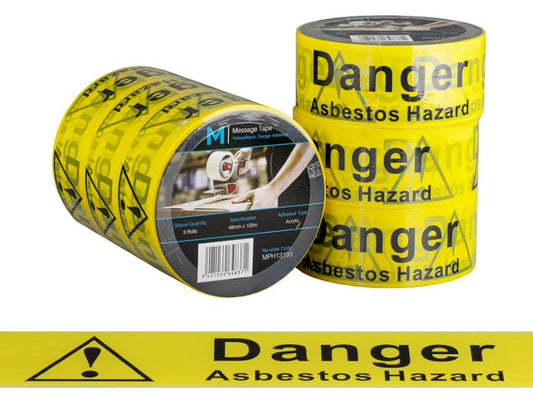 Message Tape Danger Asbestos - Yellow/Black, 48mm x 100m x 50mu (Per Roll)