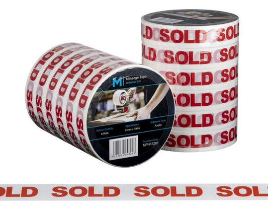 Message Tape Sold - White/Red, 24mm x 100m x 50mu (Per Roll)